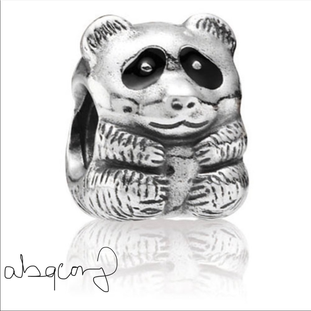 EUC Pandora 790490EN16 Sterling Silver Black Enamel Panda Animal Bead